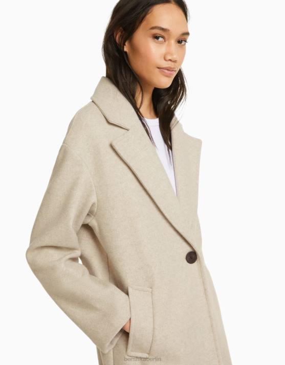 Sand Bershka Frauen Schwerer Stoffmantel mit überschnittenen Schultern H00J1144