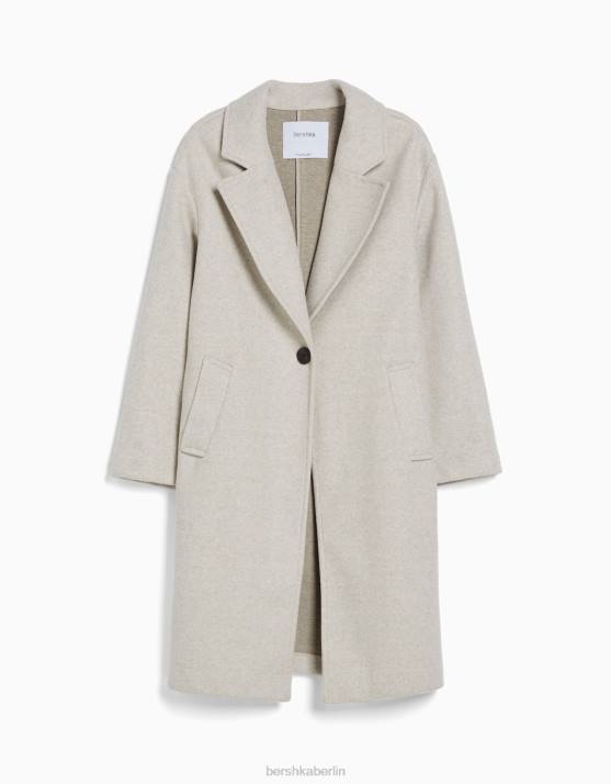 Sand Bershka Frauen Schwerer Stoffmantel mit überschnittenen Schultern H00J1144