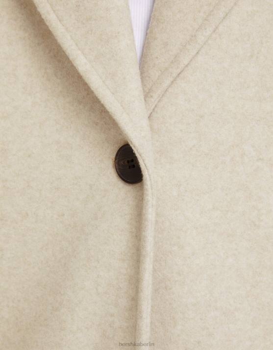 Sand Bershka Frauen Schwerer Stoffmantel mit überschnittenen Schultern H00J1144