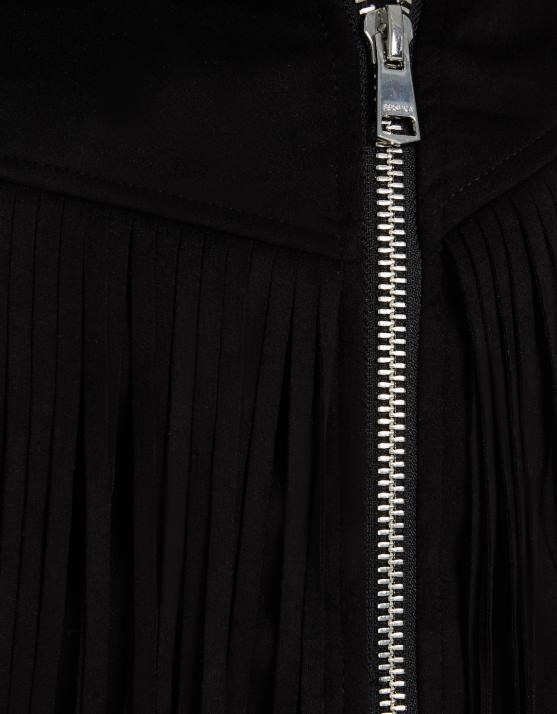 Schwarz Bershka Frauen Bikerjacke aus Wildlederimitat mit Fransen H00J1118