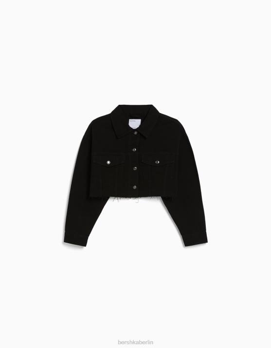 Schwarz Bershka Frauen kurze Jeansjacke H00J1104