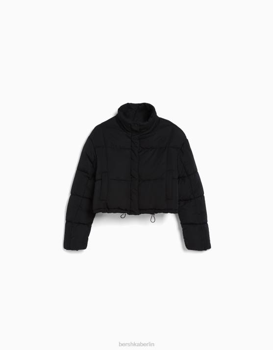 Schwarz Bershka Frauen kurze Pufferjacke H00J1164