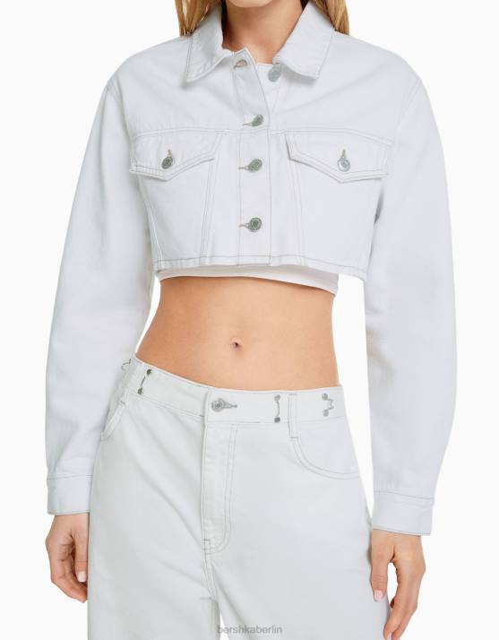 Weiss Bershka Frauen kurze Jeansjacke H00J1115