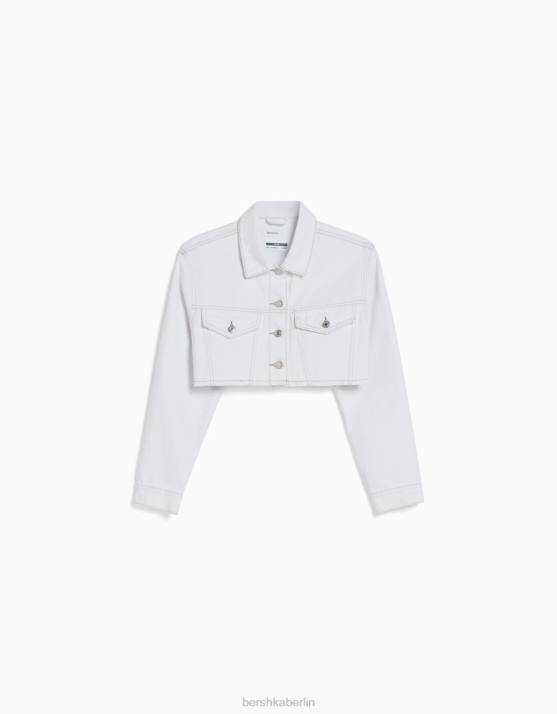 Weiss Bershka Frauen kurze Jeansjacke H00J1115