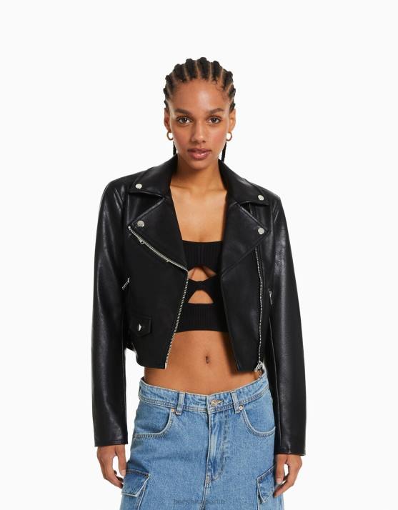 andere Bershka Frauen Bikerjacke aus Kunstleder H00J1094