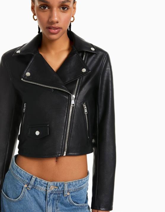 andere Bershka Frauen Bikerjacke aus Kunstleder H00J1094