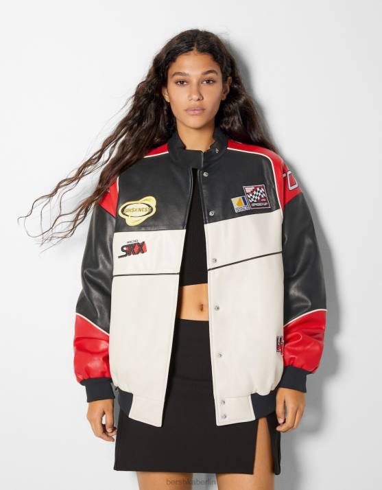 andere Bershka Frauen Racing-Bomberjacke aus Kunstleder H00J1114