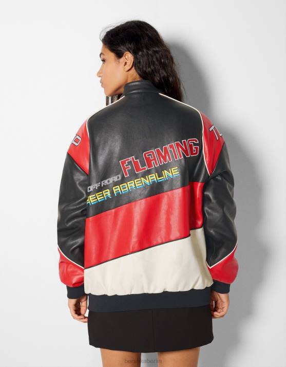 andere Bershka Frauen Racing-Bomberjacke aus Kunstleder H00J1114