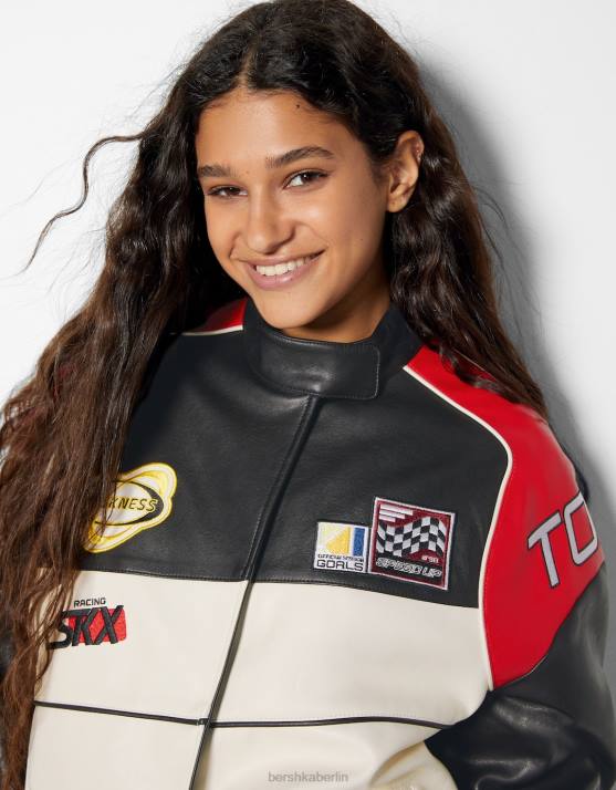 andere Bershka Frauen Racing-Bomberjacke aus Kunstleder H00J1114