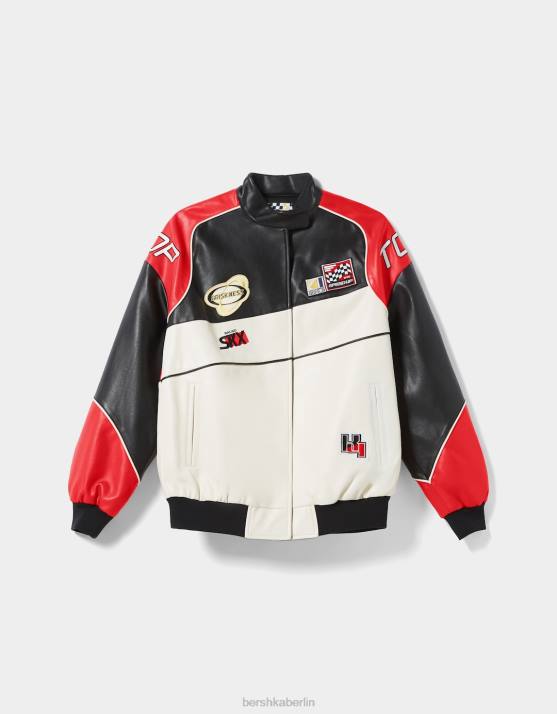 andere Bershka Frauen Racing-Bomberjacke aus Kunstleder H00J1114