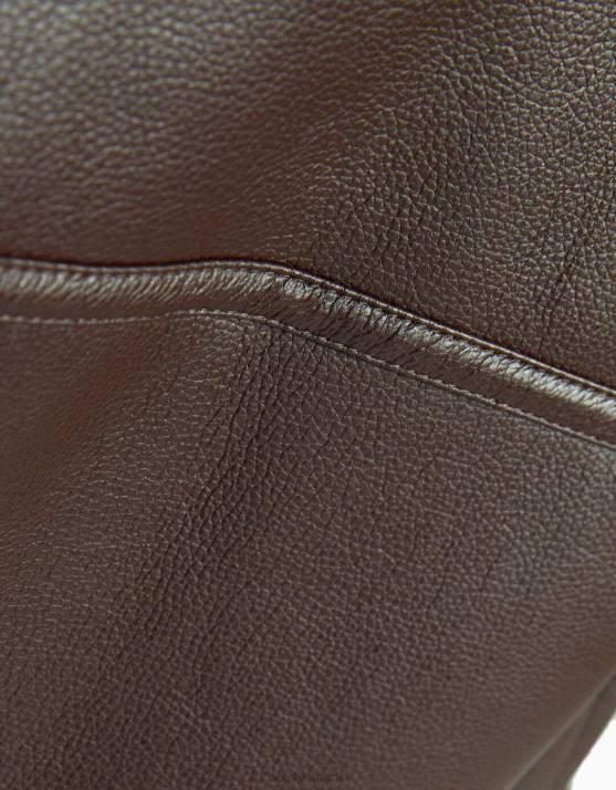 braun Bershka Frauen Doppelseitige Bikerjacke aus Kunstleder H00J1140