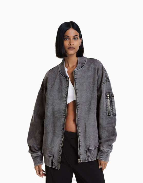 dunkelgrau Bershka Frauen Bomberjacke aus Baumwolle H00J1175