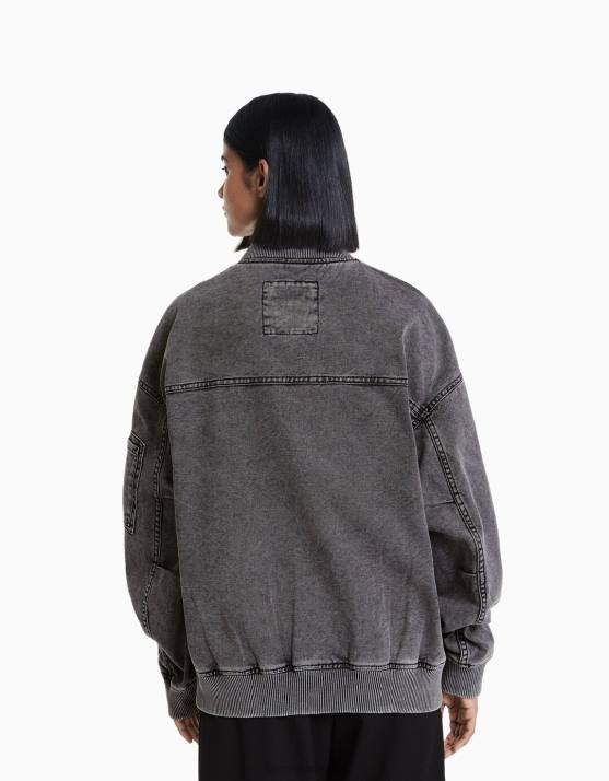 dunkelgrau Bershka Frauen Bomberjacke aus Baumwolle H00J1175