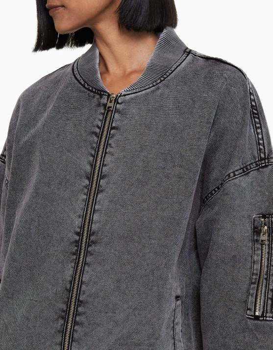dunkelgrau Bershka Frauen Bomberjacke aus Baumwolle H00J1175