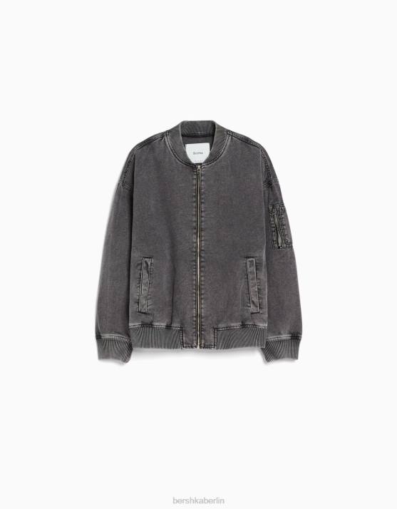 dunkelgrau Bershka Frauen Bomberjacke aus Baumwolle H00J1175