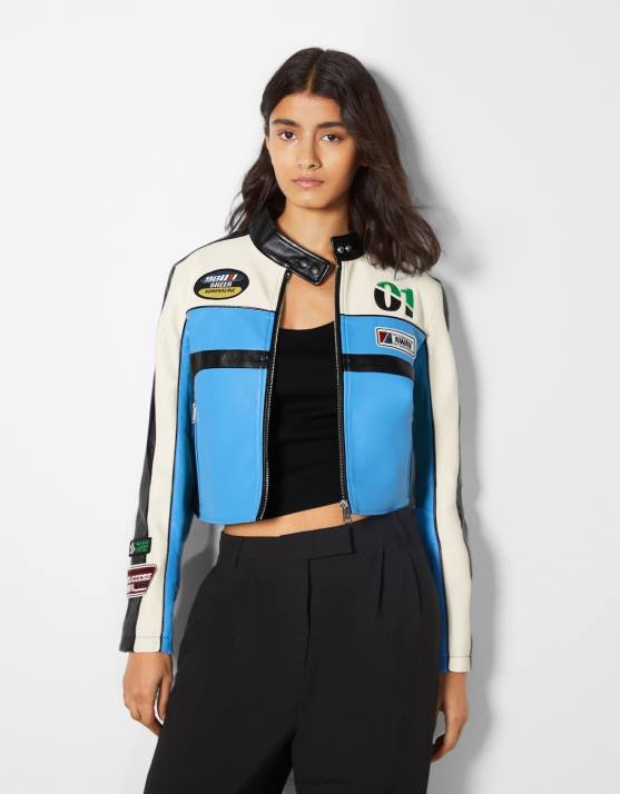 exklusiv Bershka Frauen Rennjacke aus Kunstleder H00J1099