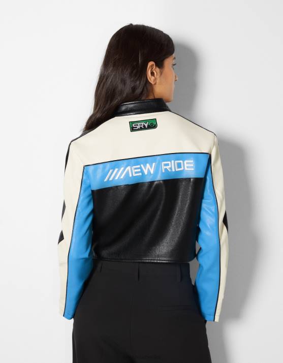 exklusiv Bershka Frauen Rennjacke aus Kunstleder H00J1099