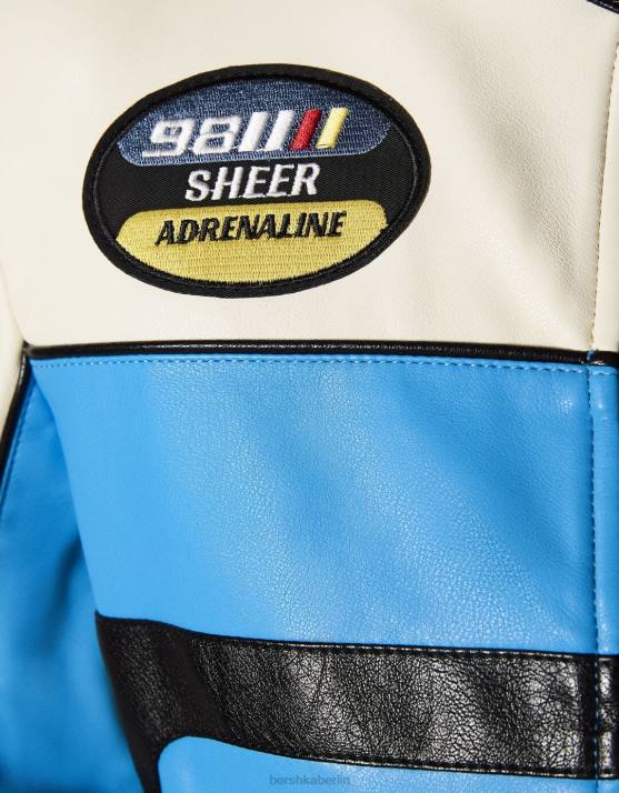 exklusiv Bershka Frauen Rennjacke aus Kunstleder H00J1099