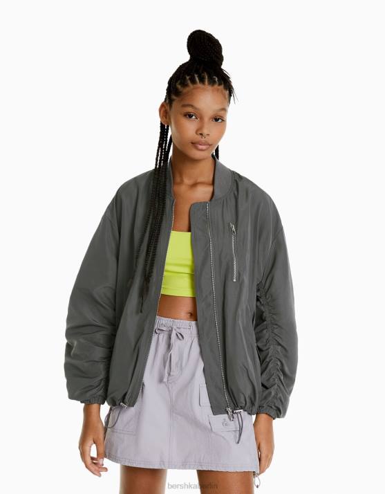 grau Bershka Frauen Bomberjacke H00J1123