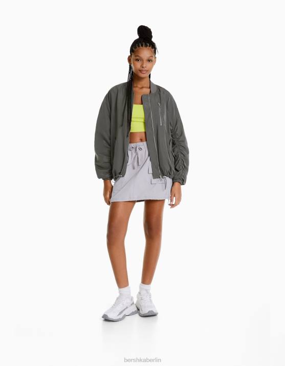 grau Bershka Frauen Bomberjacke H00J1123
