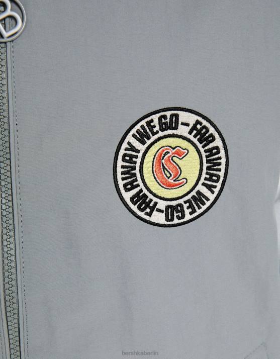 grau Bershka Frauen Nylonjacke mit Kontraststreifen H00J1166