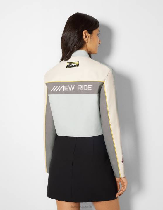 grau Bershka Frauen Rennjacke aus Kunstleder H00J1100