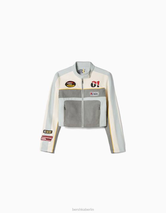 grau Bershka Frauen Rennjacke aus Kunstleder H00J1100