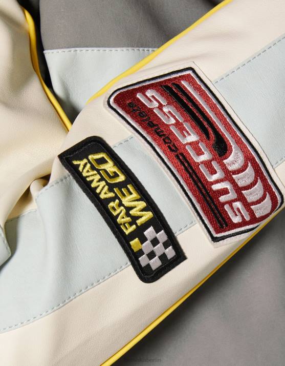 grau Bershka Frauen Rennjacke aus Kunstleder H00J1100