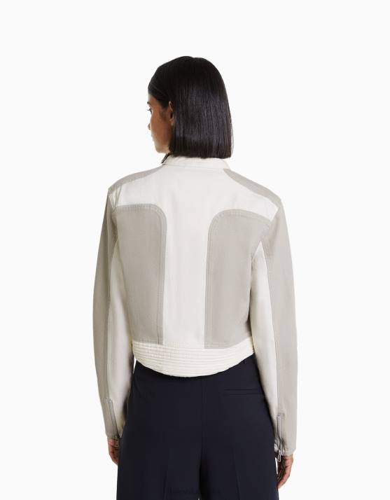 grau Bershka Frauen kontrastierende Denim-Bikerjacke H00J1117