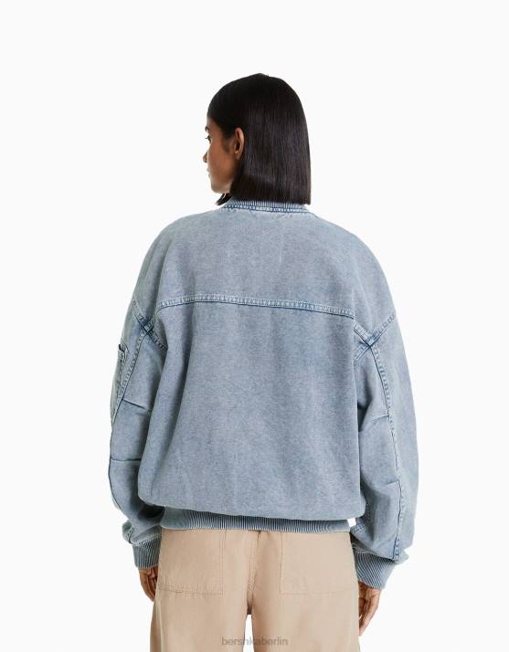hellblau Bershka Frauen Bomberjacke aus Baumwolle H00J1173