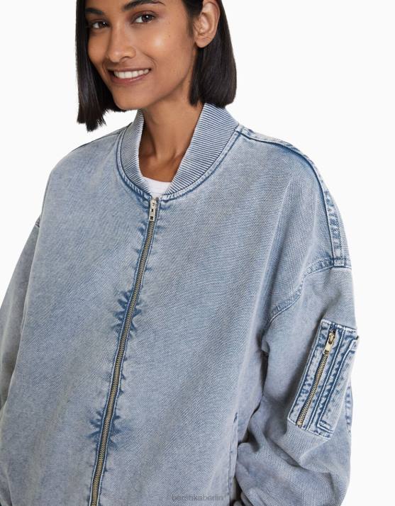 hellblau Bershka Frauen Bomberjacke aus Baumwolle H00J1173