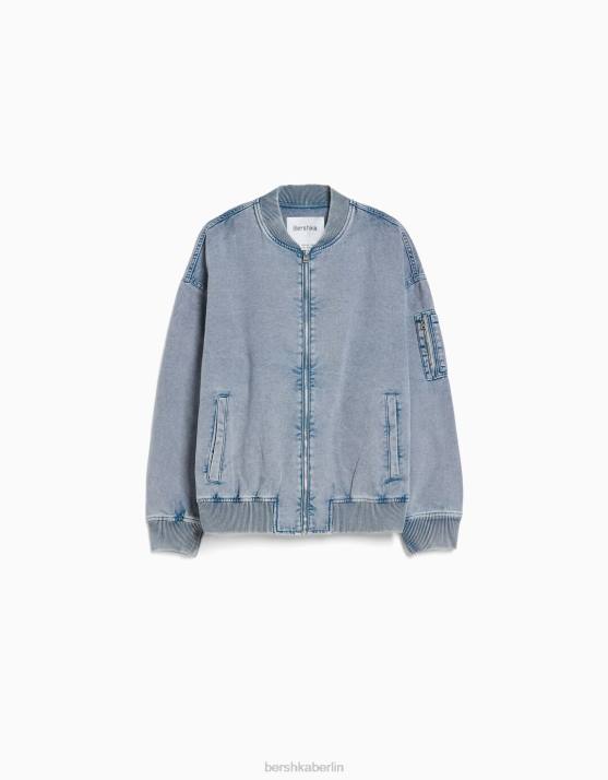 hellblau Bershka Frauen Bomberjacke aus Baumwolle H00J1173