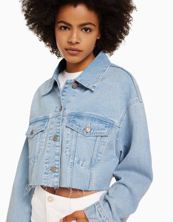 hellblau Bershka Frauen kurze Jeansjacke H00J1103