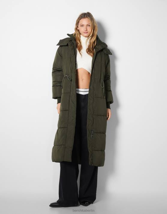 khaki Bershka Frauen langer Puffermantel H00J1147