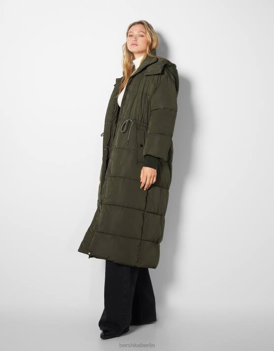 khaki Bershka Frauen langer Puffermantel H00J1147