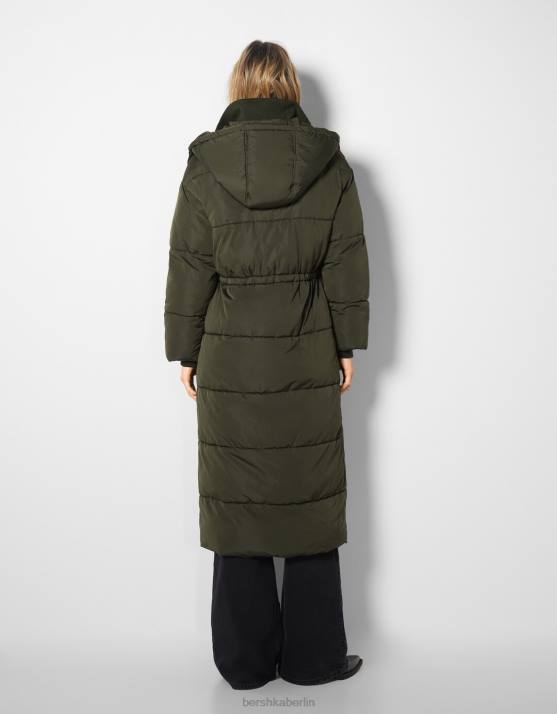 khaki Bershka Frauen langer Puffermantel H00J1147