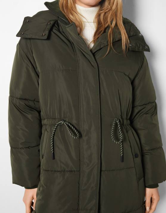 khaki Bershka Frauen langer Puffermantel H00J1147