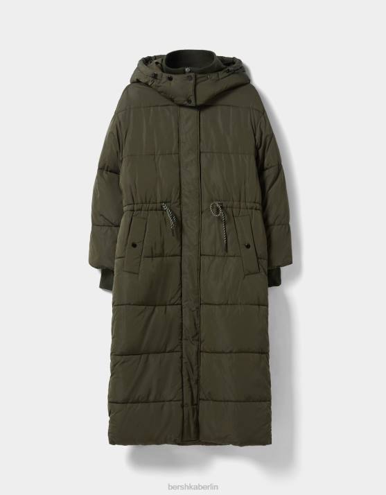 khaki Bershka Frauen langer Puffermantel H00J1147