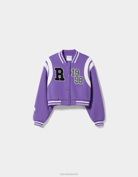 violett Bershka Frauen Kurze College-Jacke H00J1161