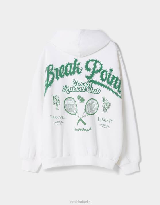 Creme Bershka Frauen Kapuzenpullover mit College-Print und Reißverschluss H00J1271