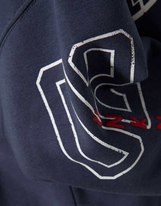 Dunkelblau Bershka Frauen Bedruckter Kapuzenpullover H00J1278