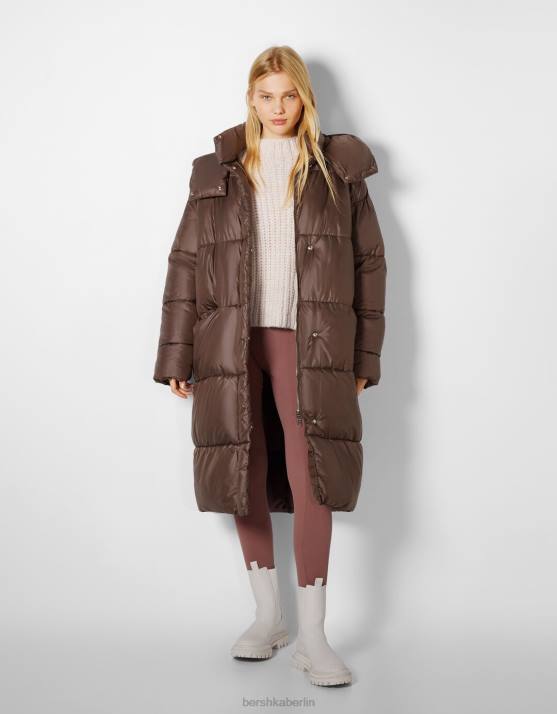 Nerz Bershka Frauen Langer Kapuzen-Puffermantel H00J1149