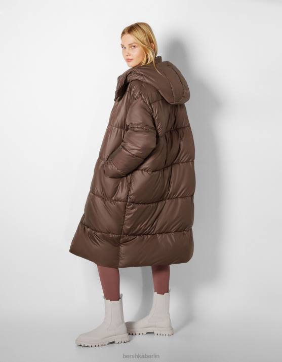 Nerz Bershka Frauen Langer Kapuzen-Puffermantel H00J1149