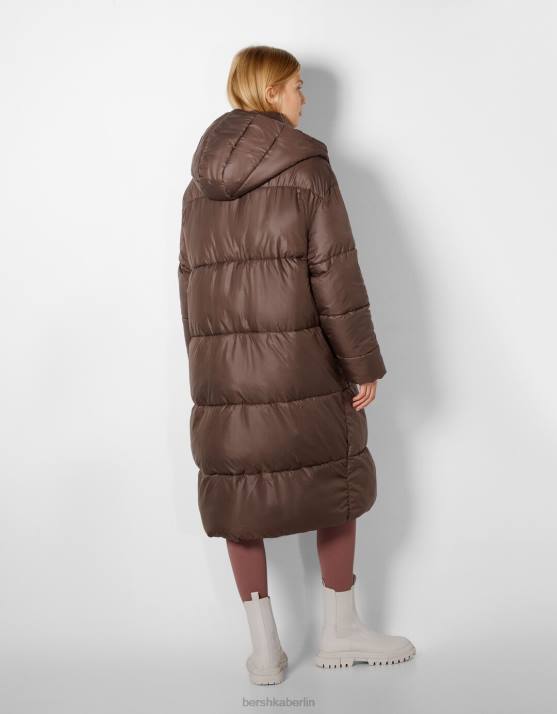Nerz Bershka Frauen Langer Kapuzen-Puffermantel H00J1149