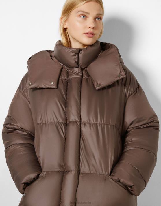 Nerz Bershka Frauen Langer Kapuzen-Puffermantel H00J1149