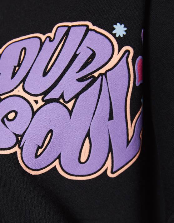 Schwarz Bershka Frauen Bedruckter Kapuzenpullover H00J1282