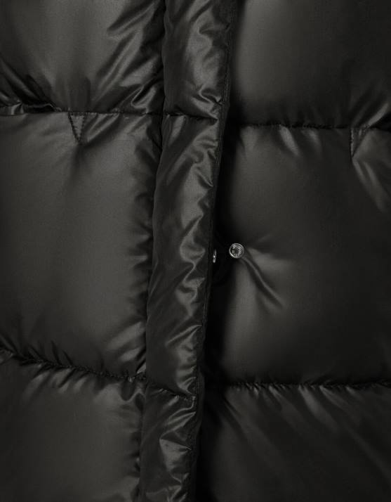 Schwarz Bershka Frauen Langer Kapuzen-Puffermantel H00J1150