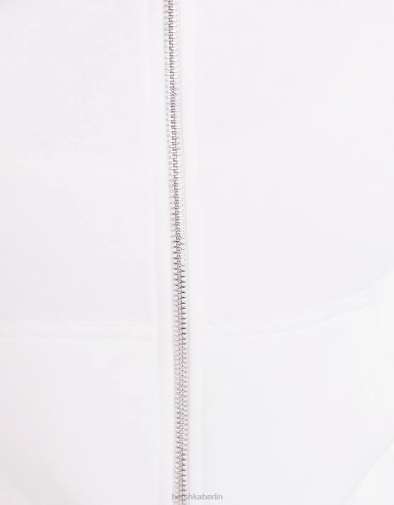 Weiss Bershka Frauen Kurzer Kapuzenpullover mit Reißverschluss H00J1265
