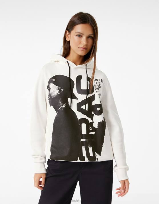 Weiss Bershka Frauen Tupac-Hoodie H00J1211