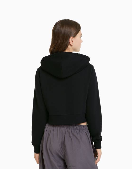 dunkelgrau Bershka Frauen Kurzer Kapuzenpullover mit Reißverschluss H00J1268